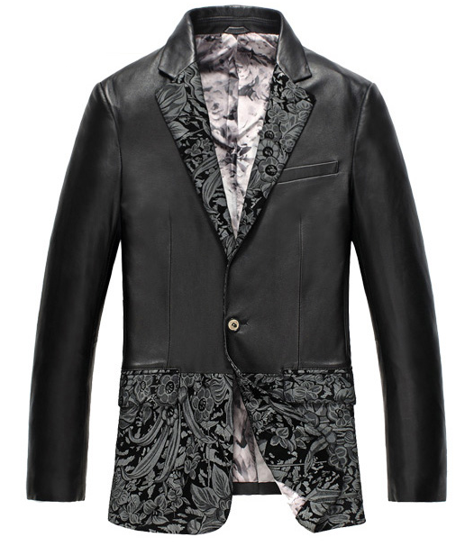 Chic Sophisticated Leather Black Grey Floral Design Blazer